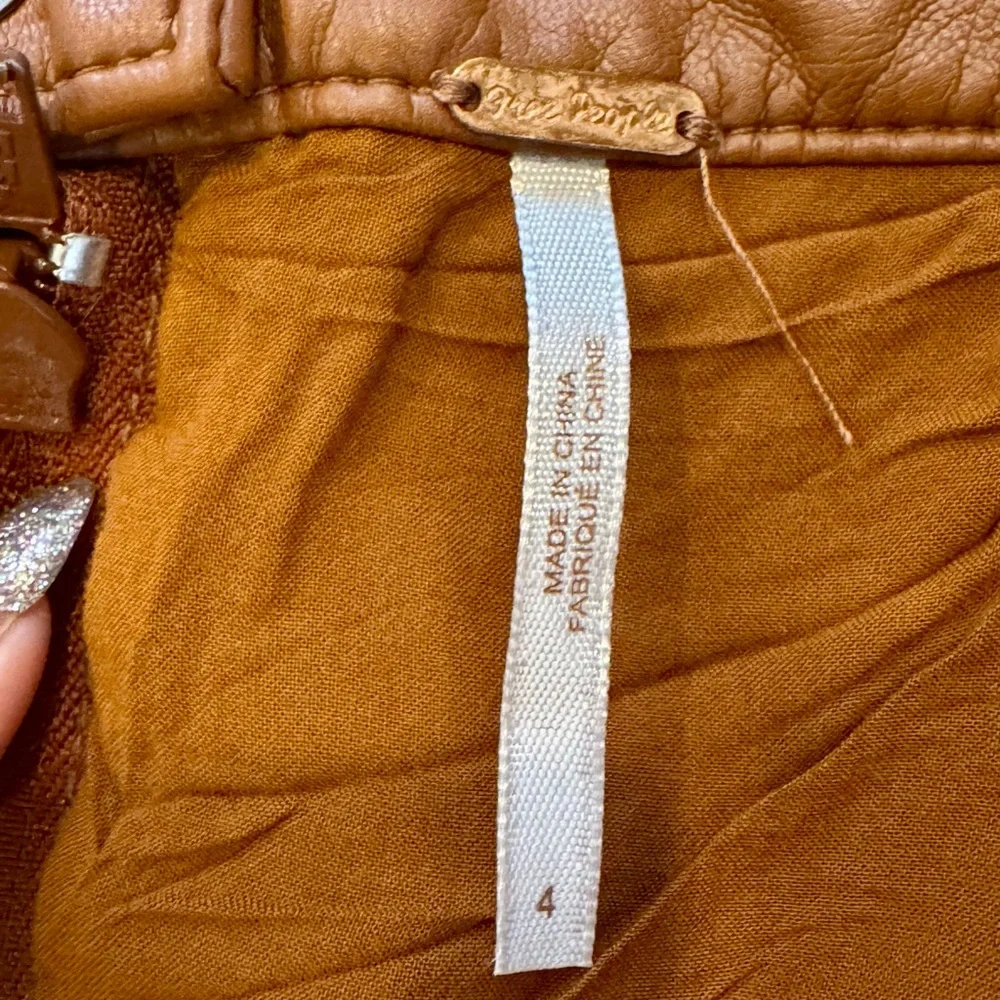 Free People Faux Leather Brown Mini Skirt, Size 4